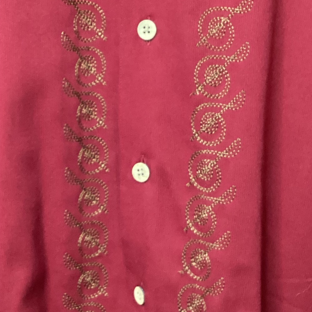 Cubavera Mens Burgundy Embroidered Short Sleeve Button Up Shirt - Picture 5 of 12